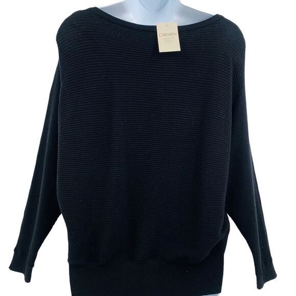 Carmen Marco Valvo Ribbed Dolman Sleeve Silver Hardware Pullover Sweater - Picture 6 of 13